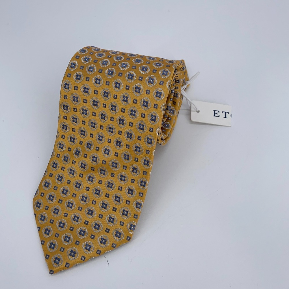 Eton Tie Mens One Size Yellow Blue Floral Silk Professional Necktie England Made
